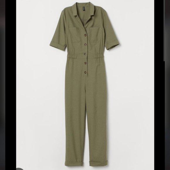 H&M Pants - 𝅺Divided Khaki Green Cotton short sleeve jumpsuit Size 8